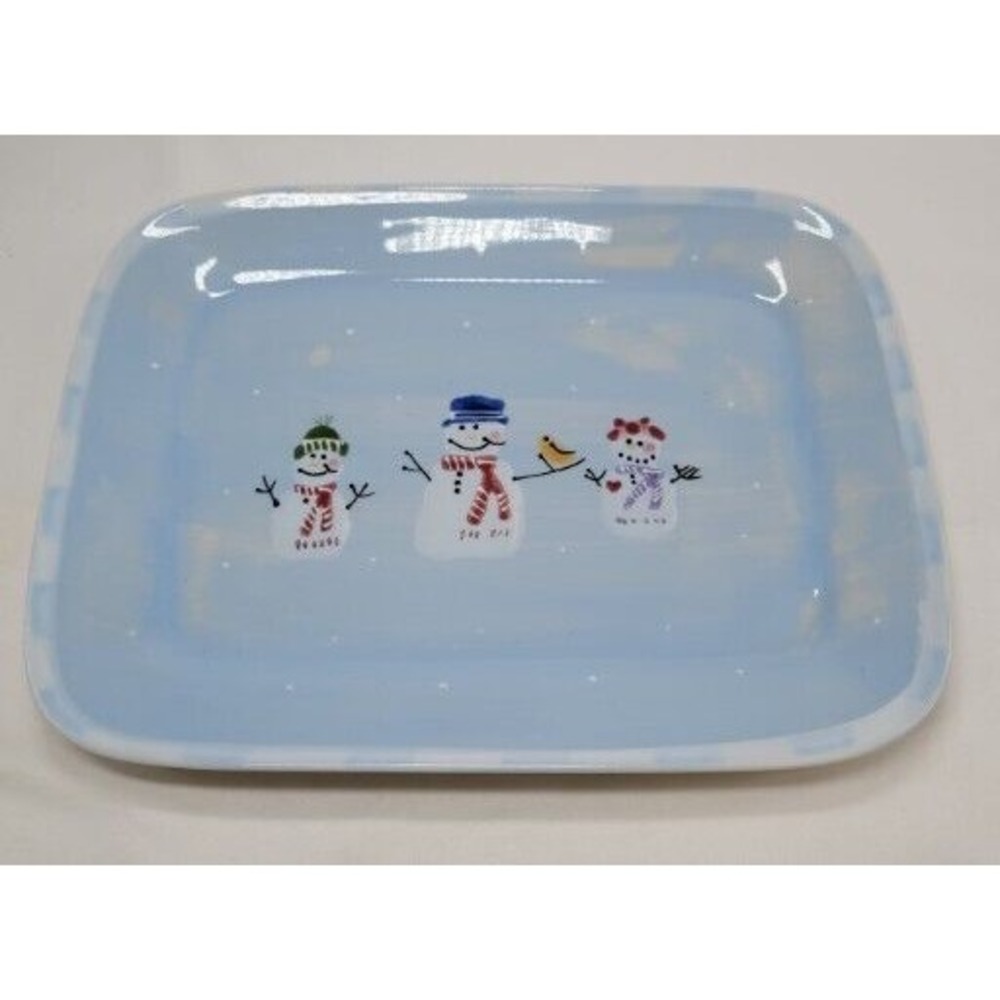 Hartstone Pottery Snowman Snow People Serving Platter Single Blue &‎ White